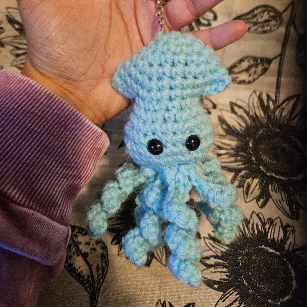 Crochet Mint Squid Keychain